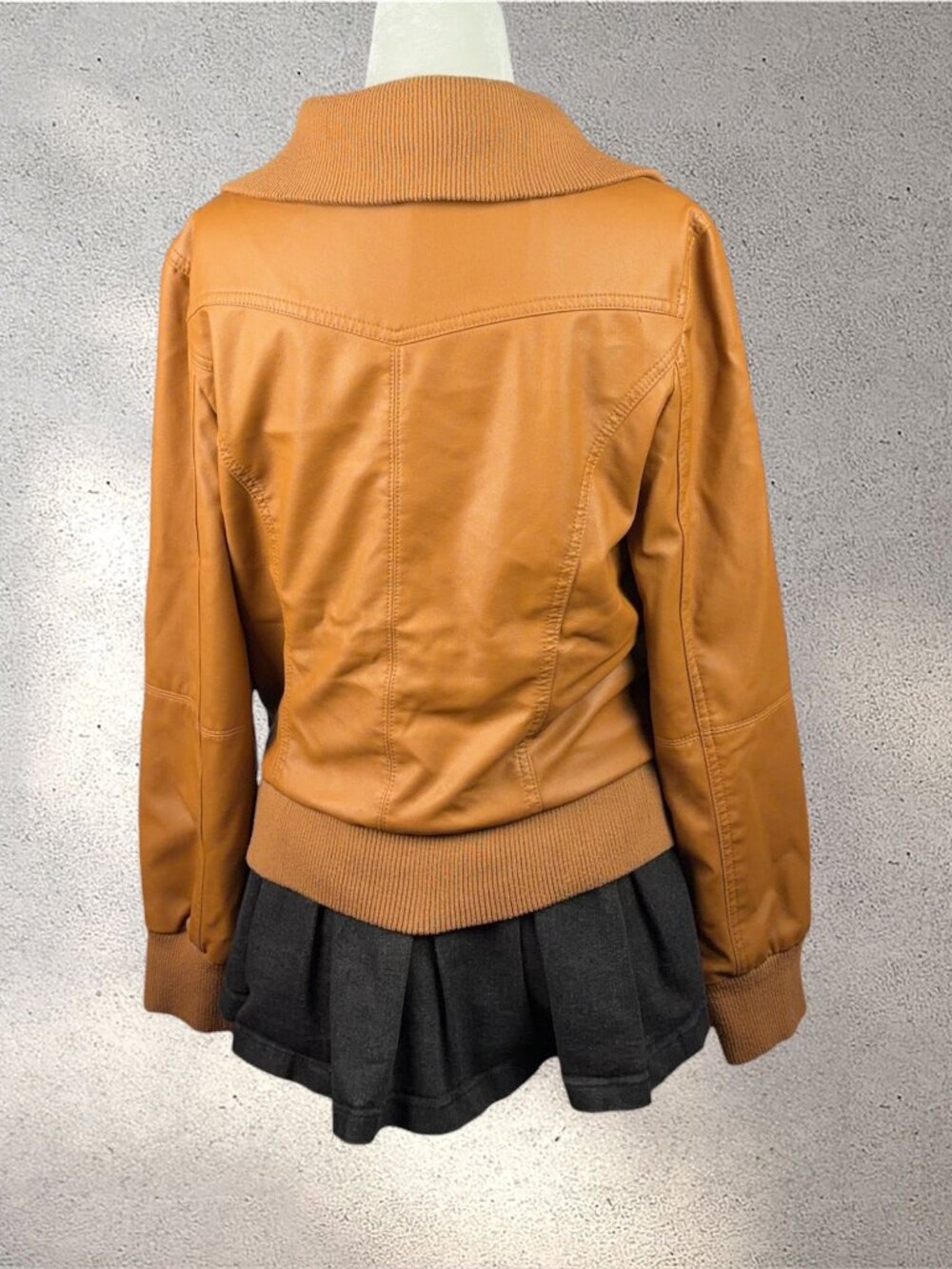 Zenana Outfitters Vegan Leather Moto Bomber Jacket Women’s L Tan Biker Y2K Chic - Picture 2 of 12